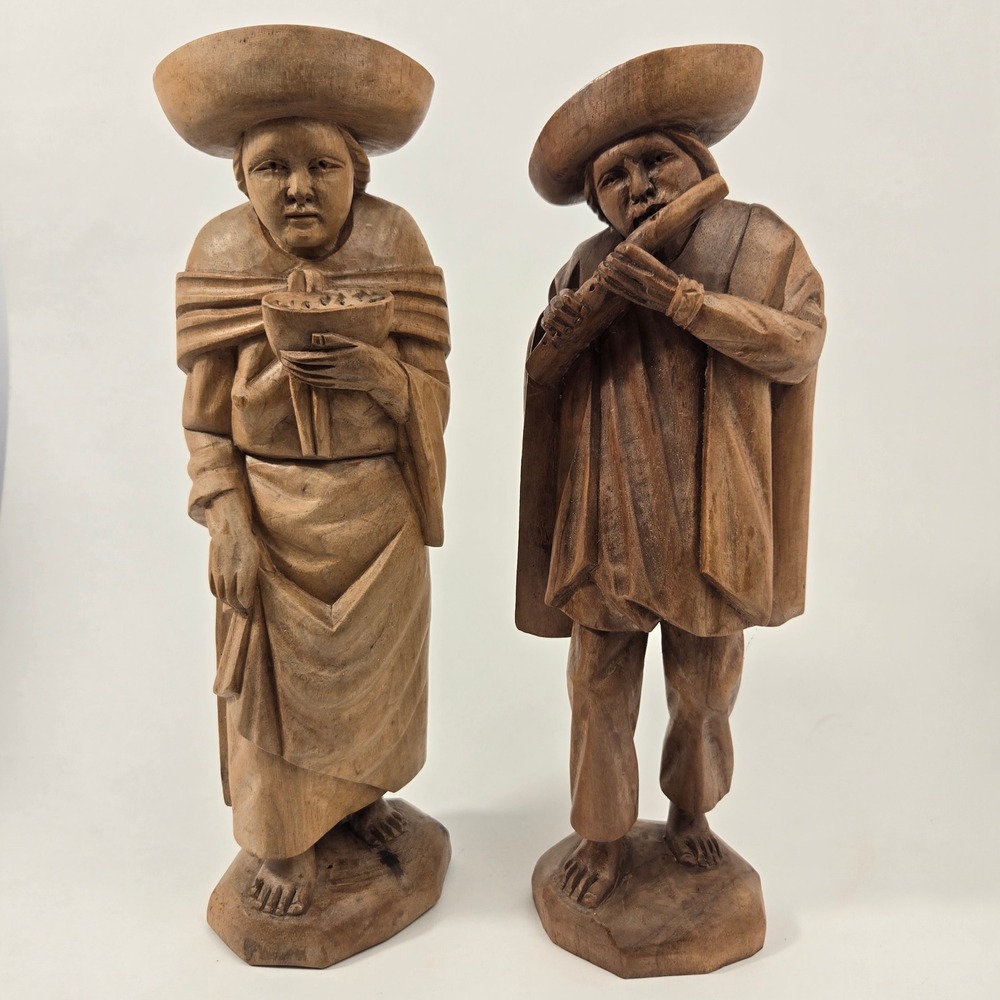L. Potosi Hand Carved Wooden Figures San Antonio Ibarra Ecuador Vintage Pair 12"